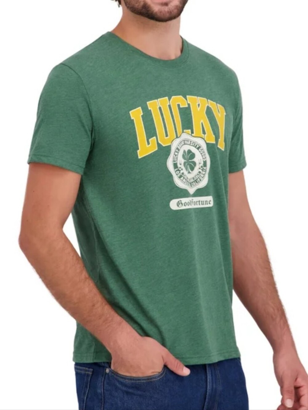 NEW!!! Lucky Brand Men’s Graphic Tee Shirt Good Fortune Green Yellow Size Medium - Picture 2 of 7